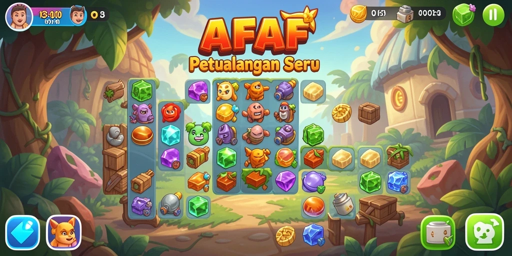 Screenshot gameplay AFAF yang menampilkan momen strategis mencocokkan buah.