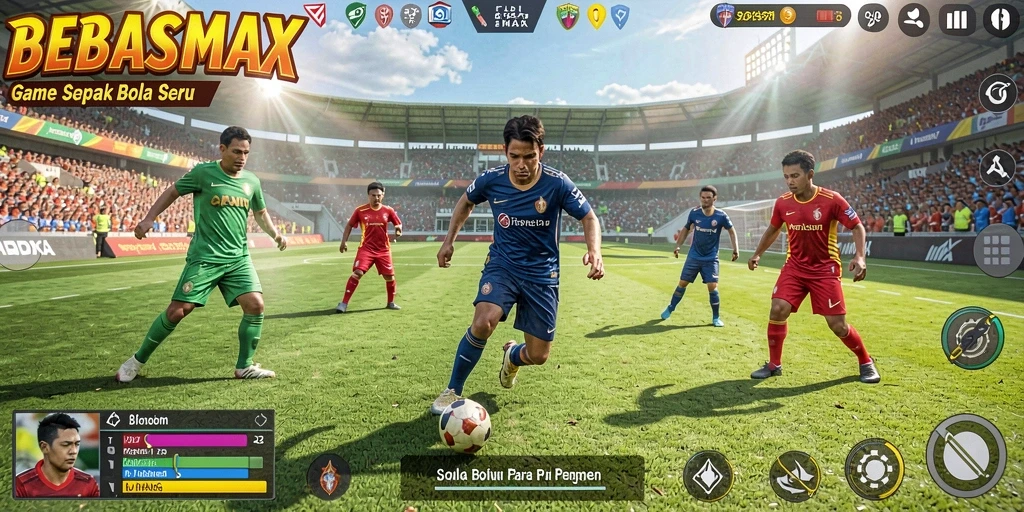 Tangkapan layar BEBASMAX menampilkan aksi gameplay sepak bola yang mendebarkan.