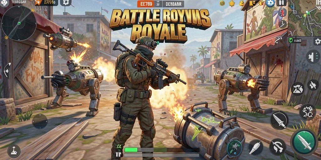 Tangkapan layar menampilkan gameplay seru dalam pertempuran Battle Royale.