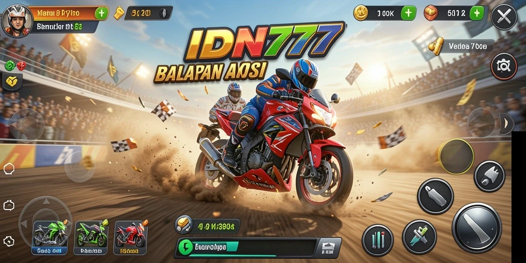 Screenshot gameplay IDN777 dengan aksi balapan motor yang intens.
