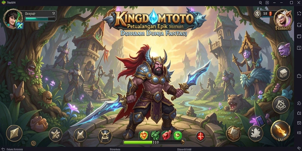 Tampilan gameplay KINGDOMTOTO yang menampilkan pertarungan epik.