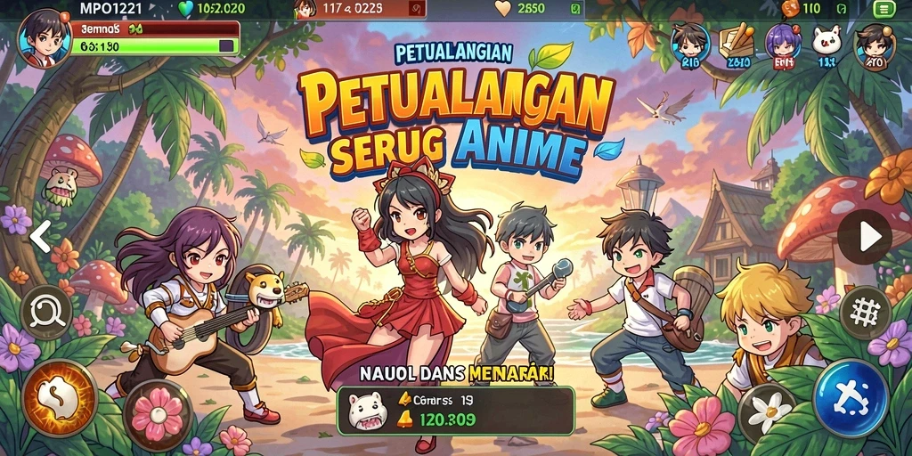 Screenshot dari gameplay MPO1221 menunjukkan pertarungan karakter anime yang seru.
