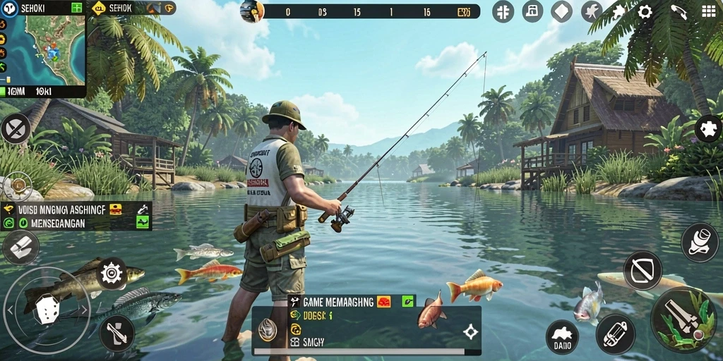 Gameplay SEHOKI yang menampilkan keseruan memancing di lautan.